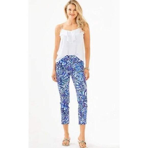 Lilly Pulitzer iris blue Zanzibar Zoo Kelly cropped ankle pants size 10 - Picture 1 of 8